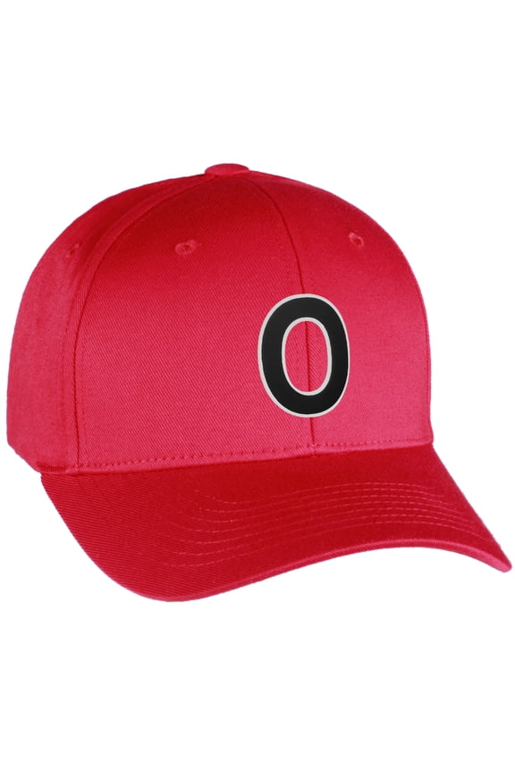 Flexfit Baseball Hat Custom Letter Initials A to Z Curved Bill, Red Cap Wh Bk