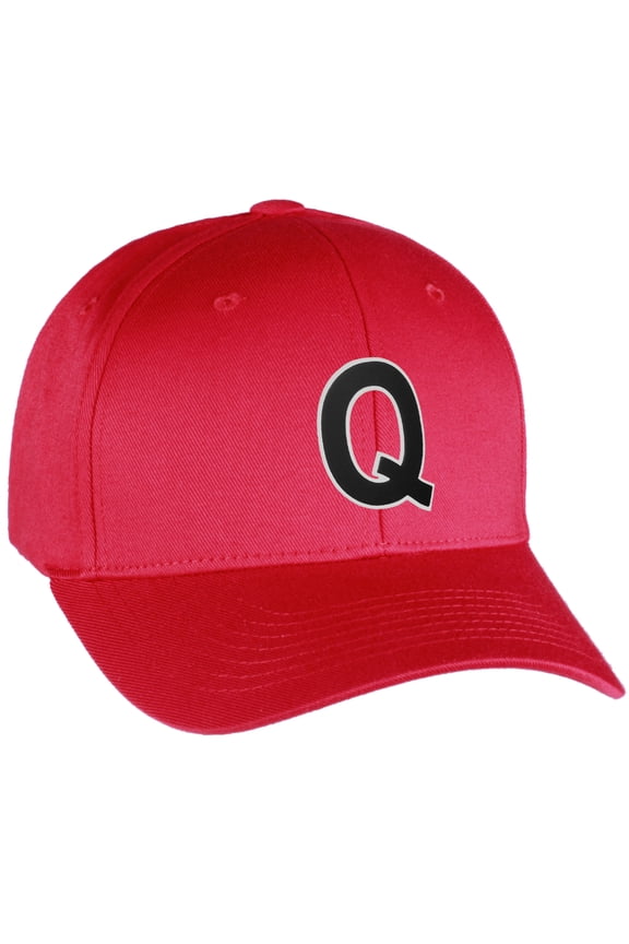 Flexfit Baseball Hat Custom Letter Initials A to Z Curved Bill, Red Cap Wh Bk