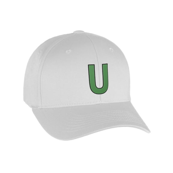Flexfit Baseball Hat Custom Letter Initials A to Z Curved Bill, White Cap Bk Grn
