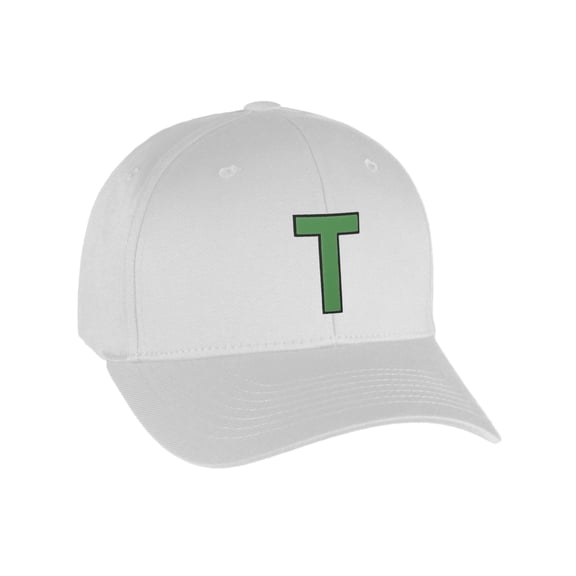 Flexfit Baseball Hat Custom Letter Initials A to Z Curved Bill, White Cap Bk Grn