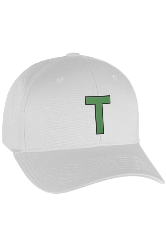 Flexfit Baseball Hat Custom Letter Initials A to Z Curved Bill, White Cap Bk Grn