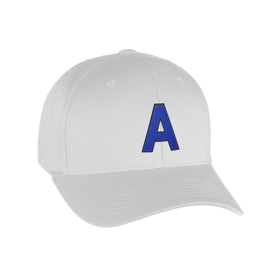 Flexfit Baseball Hat Custom Letter Initials A to Z Curved Bill, White Cap Bk Ry