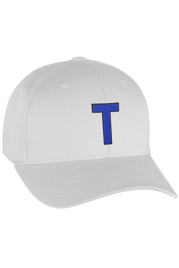 Flexfit Baseball Hat Custom Letter Initials A to Z Curved Bill, White Cap Bk Ry