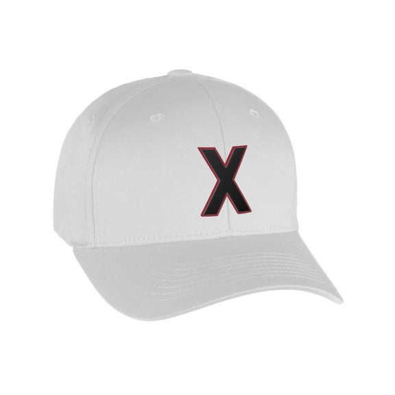 Flexfit Baseball Hat Custom Letter Initials A to Z Curved Bill, White Cap Red Bk