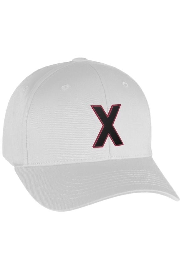 Flexfit Baseball Hat Custom Letter Initials A to Z Curved Bill, White Cap Red Bk