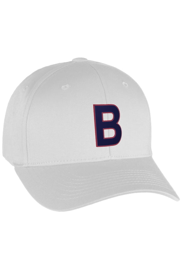 Flexfit Baseball Hat Custom Letter Initials A to Z Curved Bill, White Cap Red Nv