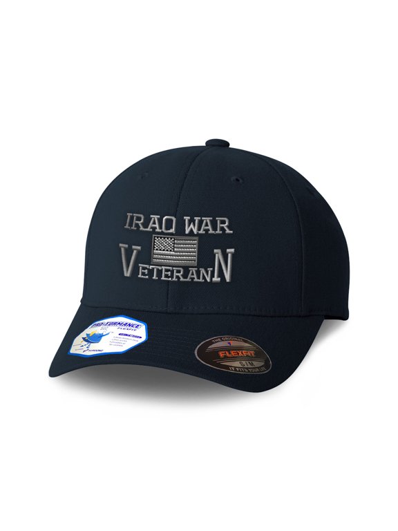Flexfit Cap for Men & Women Embroidered American Veteran Iraq War B Embroidery Flexfit Hats Baseball Caps Small Medium Dark Navy Design Only