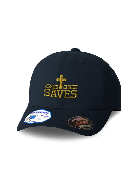 Flexfit Cap for Men & Women Embroidered Jesus Christ Saves Christian God Religious Flexfit Hats Baseball Caps Small Medium Dark Navy Design Only