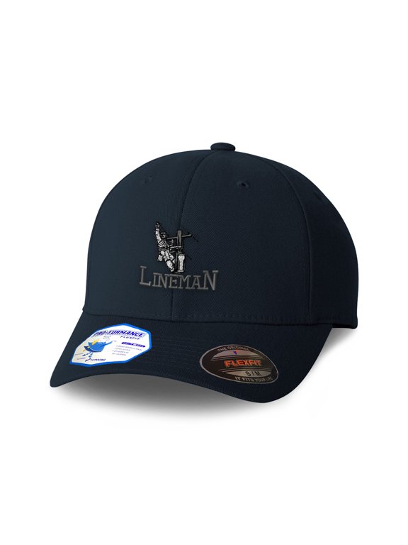 Flexfit Cap for Men & Women Embroidered Lineman D Embroidery Flexfit Hats Baseball Caps Small Medium Dark Navy Design Only