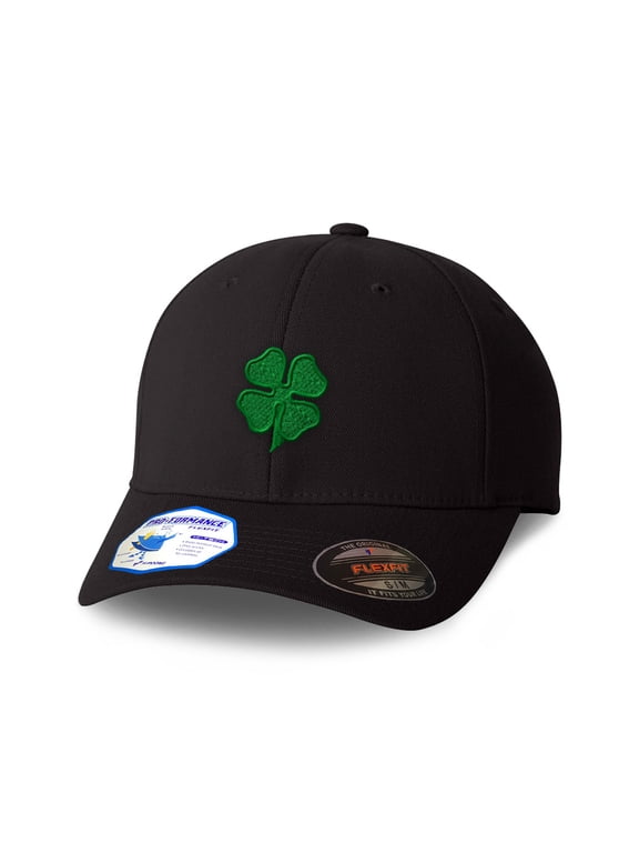 Flexfit Hats for Men & Women 4 Leaf Clover Embroidery Polyester Dad Baseball Cap Black Design Only Small Medium