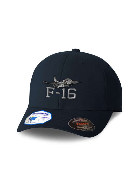 Flexfit Hats for Men & Women F-16 Fighting Falcon Airplane B Embroidery Polyester Dad Hat Baseball Cap Dark Navy Small Medium