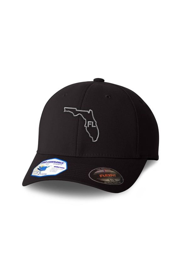Flexfit Hats for Men & Women Florida State Map Fl Embroidery State Map Names Polyester Dad Hat Baseball Cap Small Medium Black Design Only