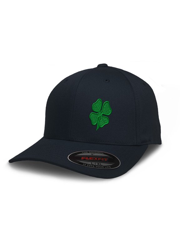 Flexfit Left Side Panel 4 Leaf Clover Embroidery Hats for Men & Women Polyester Dark Navy Small Medium