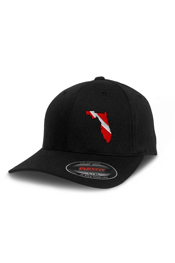 Flexfit Left Side Panel Fl State Scuba Dive Flag Map Embroidery Hats for Men & Women Polyester Black Large XLarge