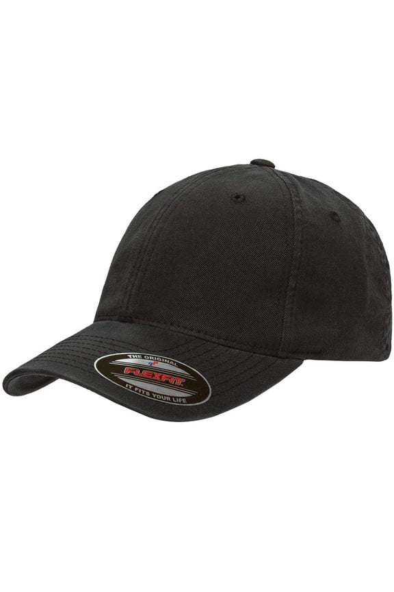 Low Profile Garment Washed Cotton Cap Black, L/XL Fitted 7 1/4" - 7 5/8"