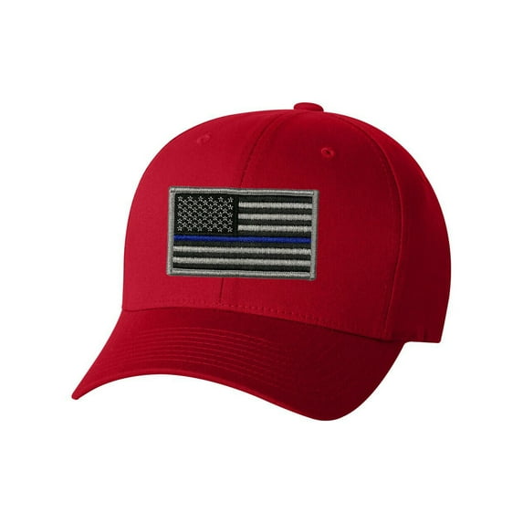Flexfit V-Flex Twill Fitted Baseball Cap with Thin Blue Line Flag Patch Hat