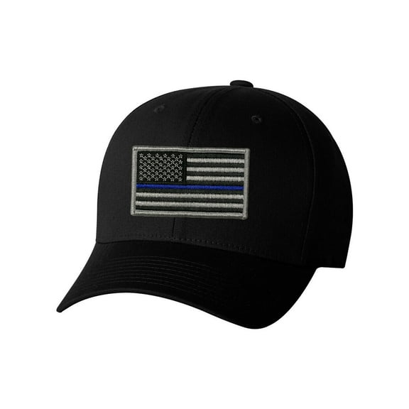 Flexfit V-Flex Twill Fitted Baseball Cap with Thin Blue Line Flag Patch Hat