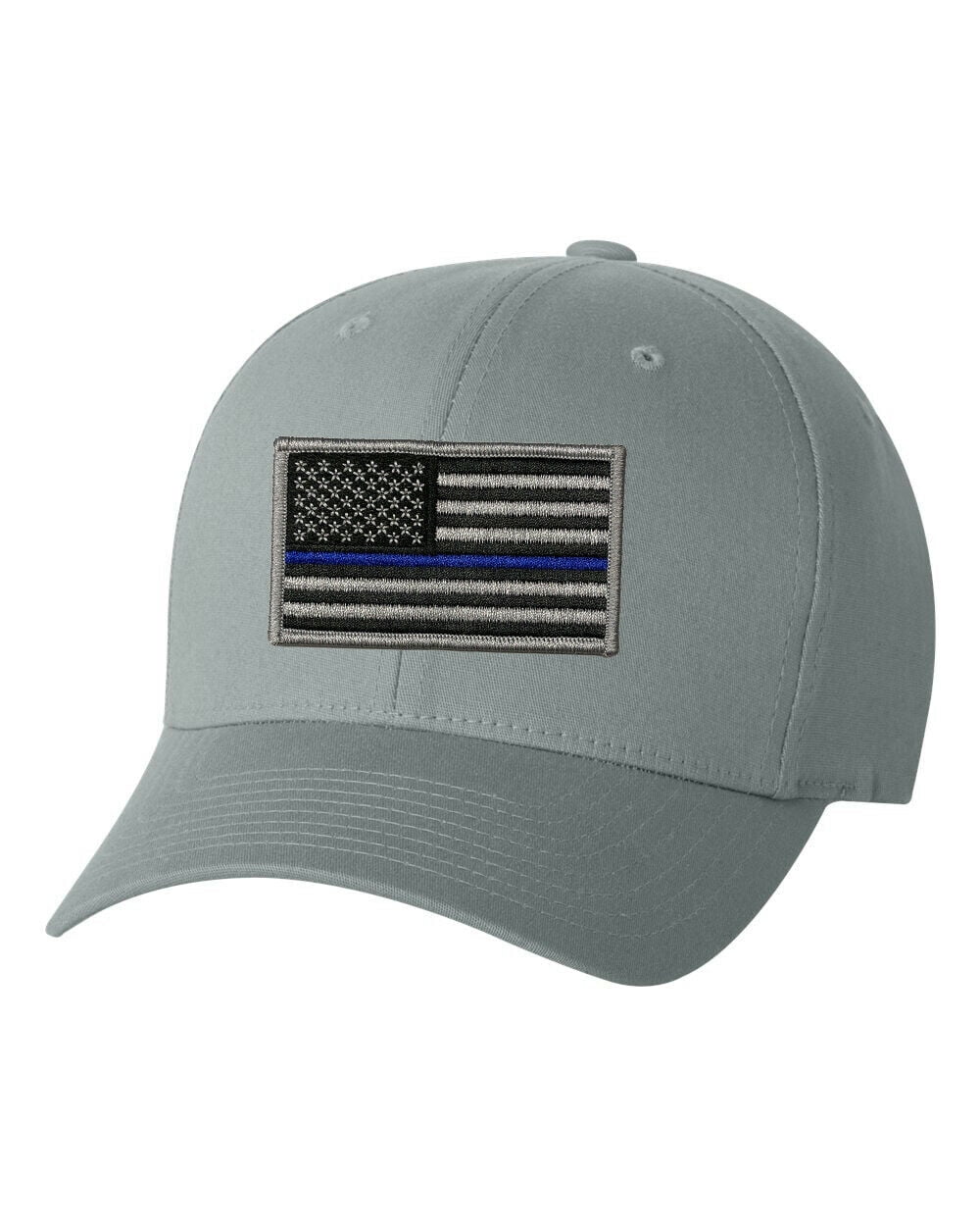 Hat Fitted V-Flex Baseball Flag with Patch Cap Flexfit Line Thin Twill Blue