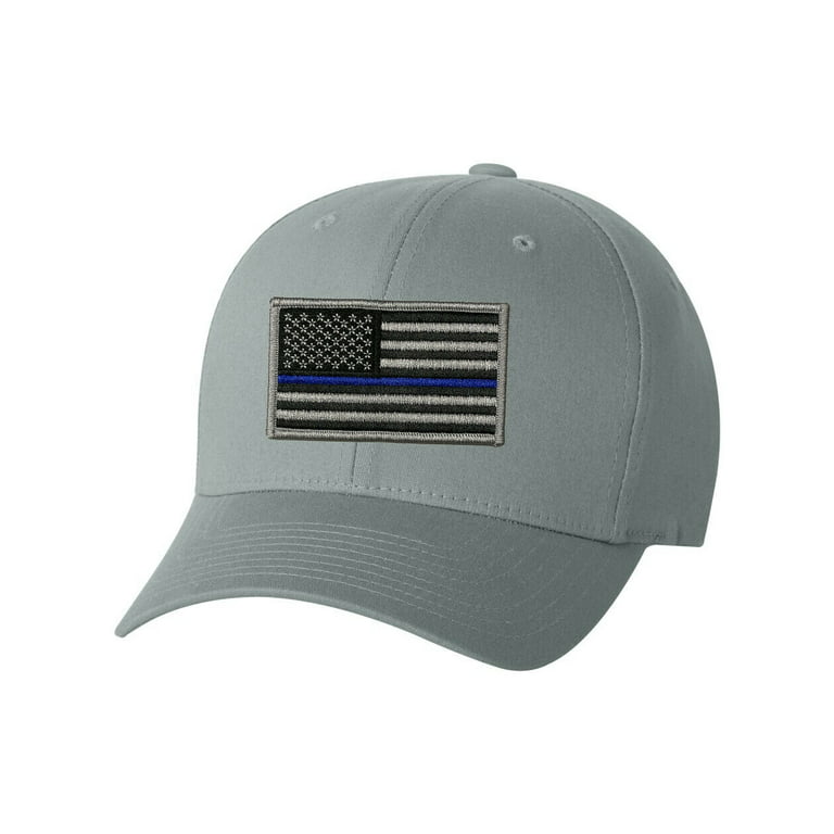 Flexfit V-Flex Twill Fitted Baseball Cap with Thin Blue Line Flag Patch Hat