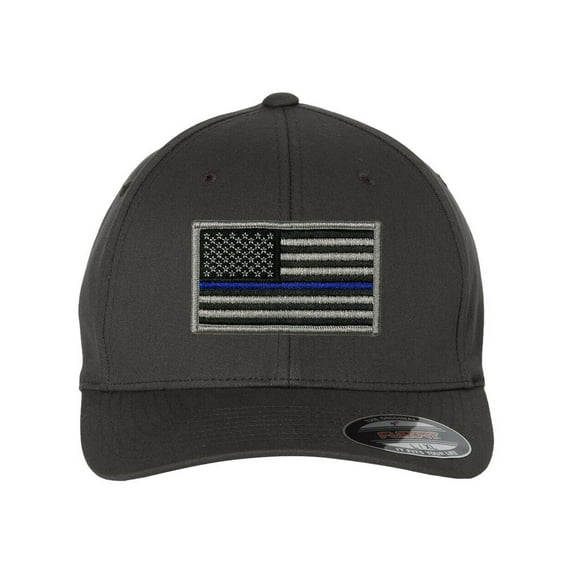 Flexfit V-Flex Twill Fitted Baseball Cap with Thin Blue Line Flag Patch Hat