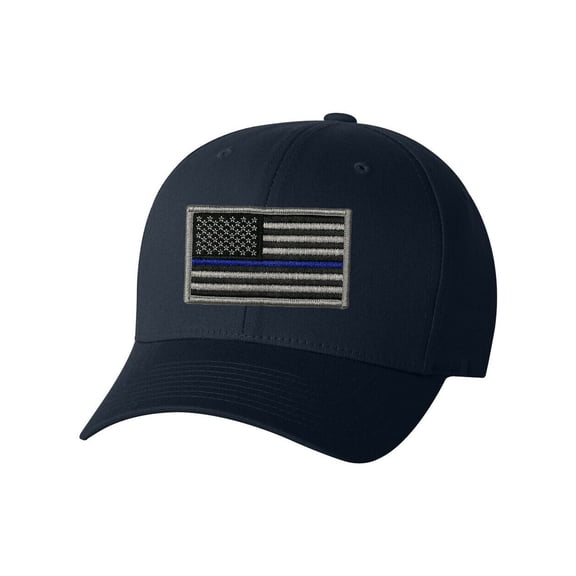 Flexfit V-Flex Twill Fitted Baseball Cap with Thin Blue Line Flag Patch Hat