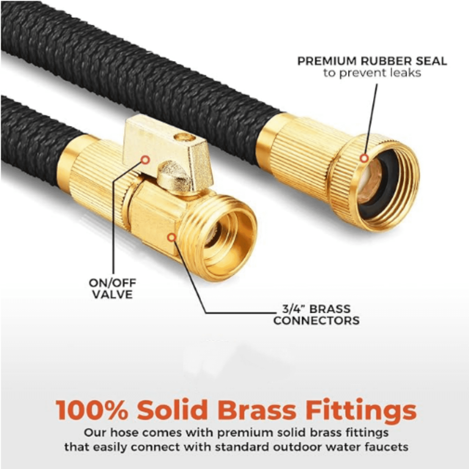 Flexi Hose with 8 Function Nozzle, 25FT - Lightweight Expandable Garden Hose, No-Kink Flexibility, 3/4 Inch Solid Brass Fittings and Double Latex Core