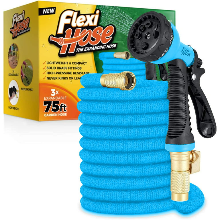 Flexi Hose with 8 Function Nozzle Expandable Garden Hose, Lightweight &  No-Kink Flexible Garden Hose, 3/4 inch Solid Brass Fittings and Double  Latex
