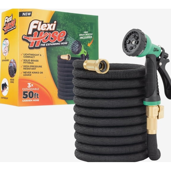 Flexi Hose with 8 Function Nozzle with and Lightweight Expandable Garden 50FT, Black