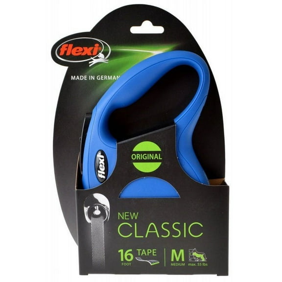 Flexi New Classic Retractable Tape Leash - Blue [Dog, Leads Nylon] Medium - 16' Tape (Pets up to 55 lbs)