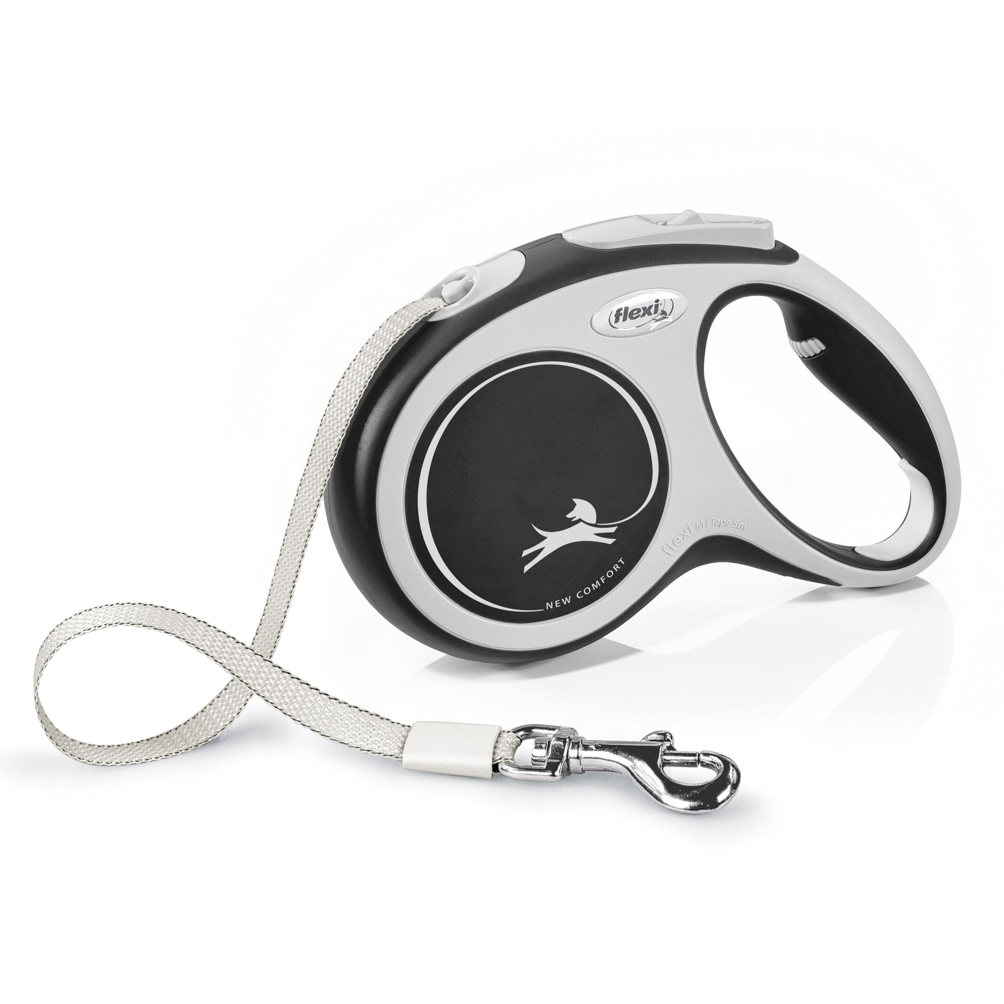 Flexi New Comfort Medium Tape Retractable Dog Leash, 16 ft, Grey (For Dogs up to 55 lbs)