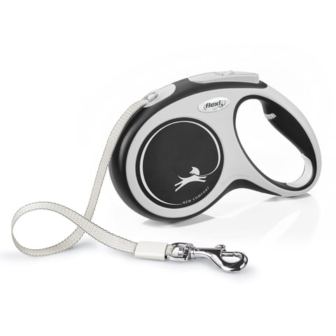 Flexi New Comfort Medium Tape Retractable Dog Leash, 16 ft, Grey (For Dogs up to 55 lbs)