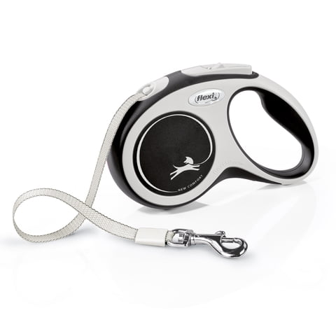 Flexi New Comfort Small Tape Retractable Dog Leash, 16 ft, Grey (For Dogs up to 33 lbs)