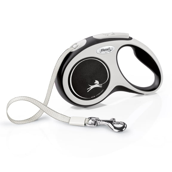 Flexi New Comfort Small Tape Retractable Dog Leash, 16 ft, Grey (For Dogs up to 33 lbs)