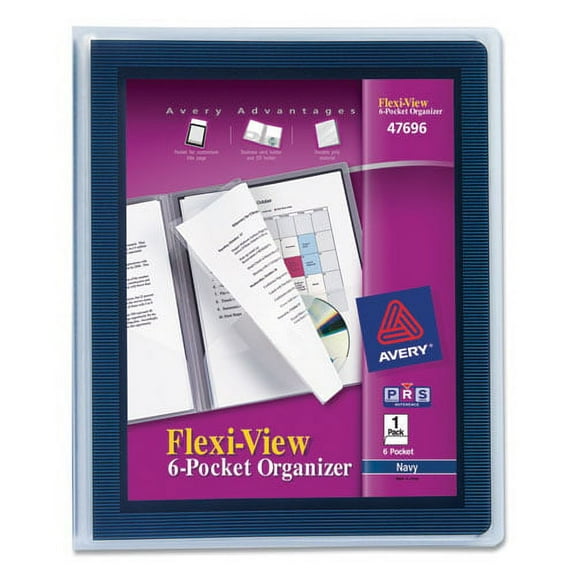 Flexi-View Six-Pocket Polypropylene Organizer, 150-Sheet Capacity, 11 X 8.5, Translucent/navy | Bundle of 10 Each