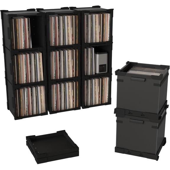 FlexiCube Vinyl Record Storage Box  Stackable Organizer for 12 Records, Holds 70 LPs