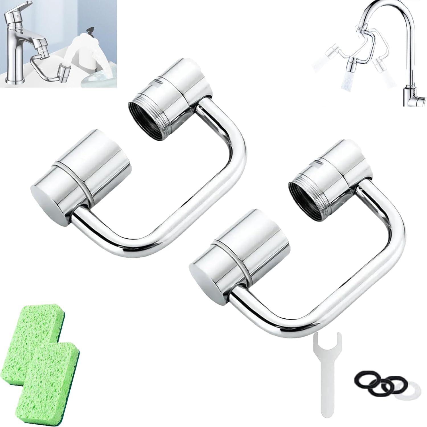 FlexiFlow 1080° Rotating Faucet Extender. 1440° Rotatable Faucet Aerator Extension, Rotatable Faucet Extension forBathroom Sink, Kitchen Bathroom Sink Sprayer Attachment with 2 Model (1pc)