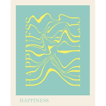 FlexiPrints - 8x10 Inches HAPPINESS Motivational Wall Art (Light Blue) - Minimalist Typography Print - Modern Home & Office Decor - Unframed Poster