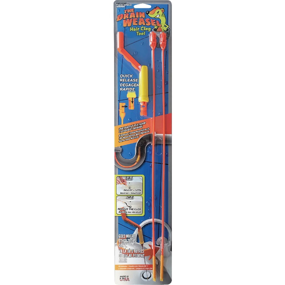 1 pk, Flexisnake DWPSK2-FlexiSnake Drain Weasel Hair Stick Flexible Starter Kit (3-Piece), Size: 18 in
