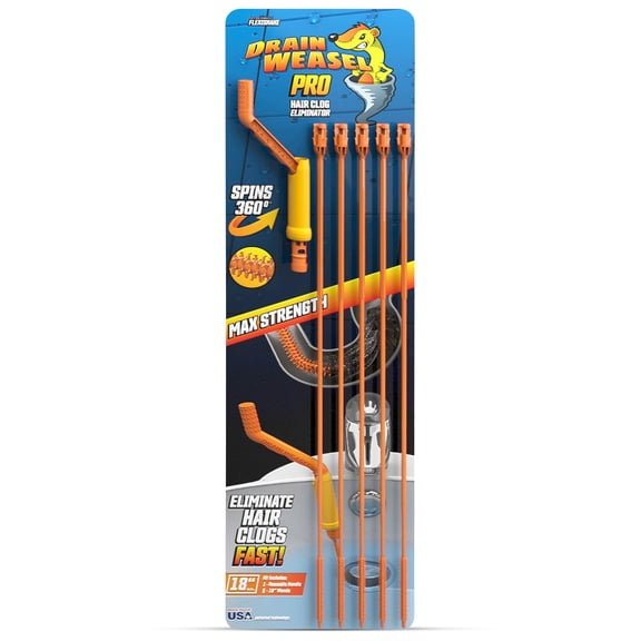 FlexiSnake Pro Drain Weasel Snake Hair Clog Remover Plumbing Tools, 5 Pack