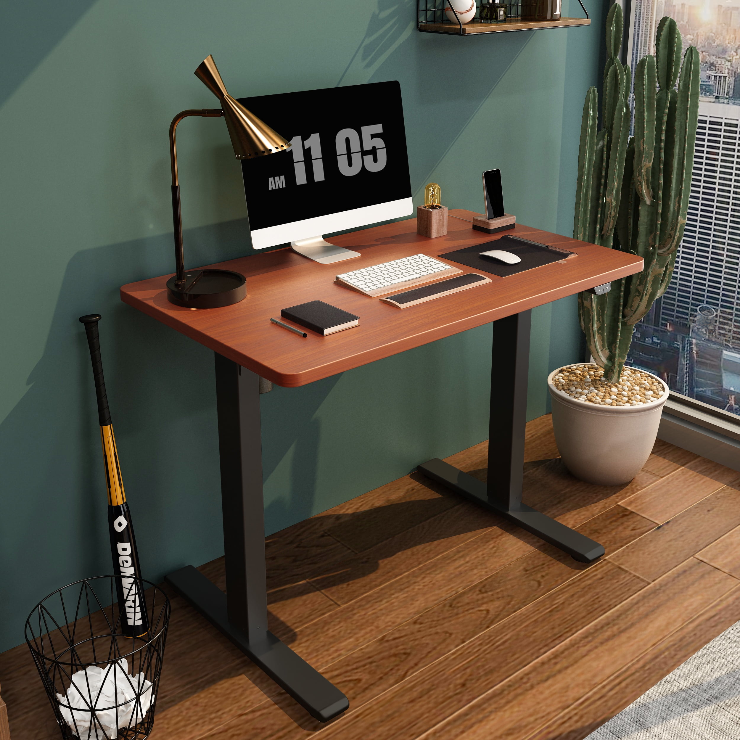 FlexiSpot 40x24 Height Adjustable Standing Desk Home Office Black Frame  and Mahogany Top Computer Desk