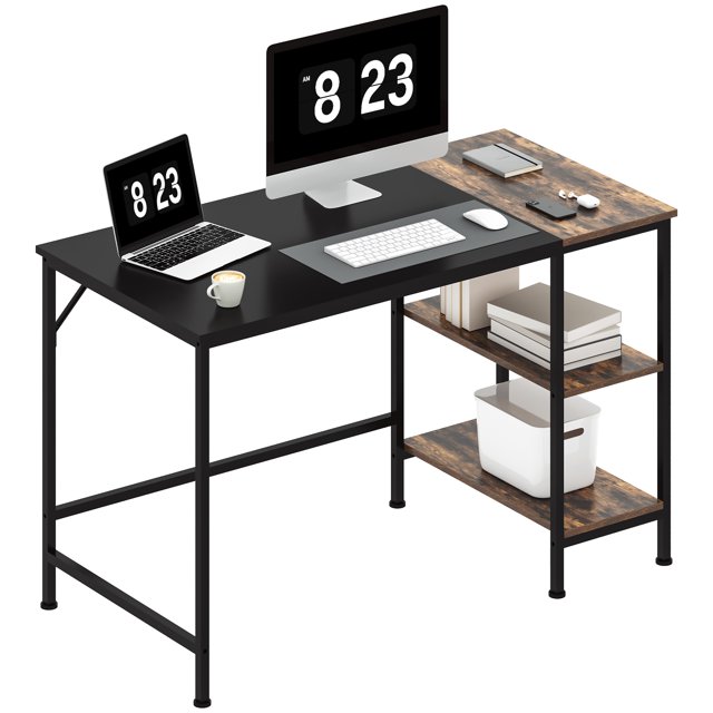 FlexiSpot 48" Metal Computer Desk with 2 Storage Shelves, Black and