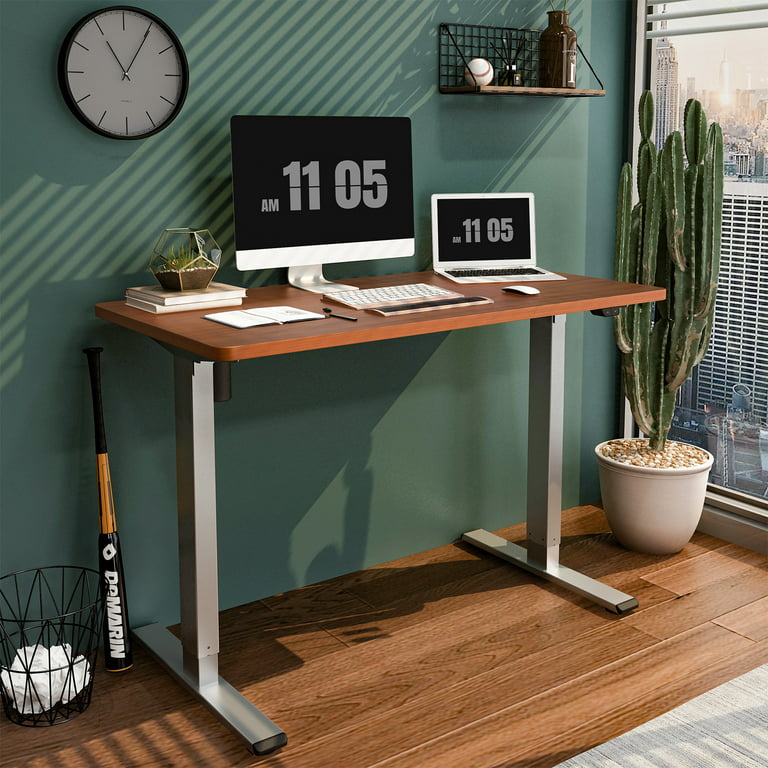 FlexiSpot 48x30 Ergonomic Home Office Electric Height Adjustable Standing  Desk Gray and Mahogany 
