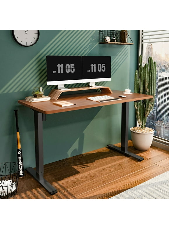 FlexiSpot 55"x28" Home Office Electric Height Adjustable Standing Desk Black Frame and Mahogany Top