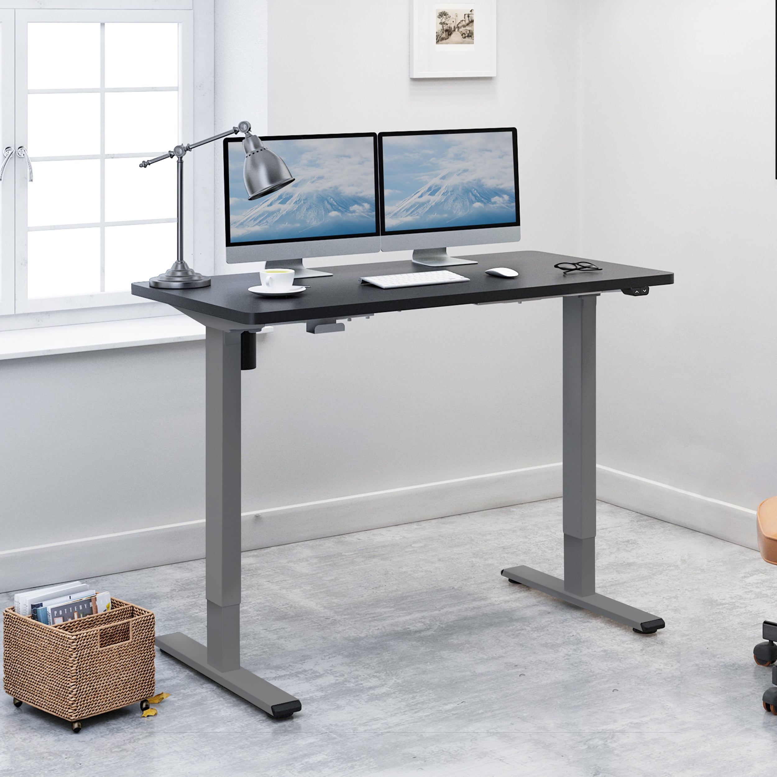 FLEXISPOT Standing Desk Height Adjustable Desk Electric Sit Stand Desk Home  Office Table (55x28 Black+Maple 2 Packages)