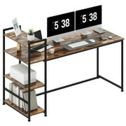 FlexiSpot 63" Computer Desk with 4 Shelves, Metal Home Office Desk, Rustic and Black