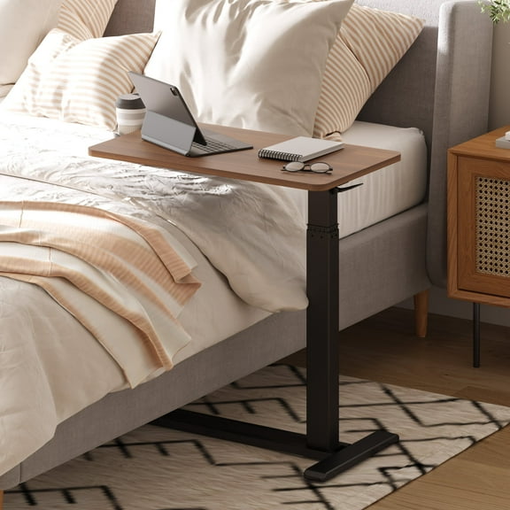 FlexiSpot Adjustable Overbed Table with Wheels Laptop Table Standing Computer Desk Portable Stand-up Work Station Cart Tray Side Table for Sofa and Bed