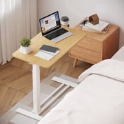 FitStand Adjustable Overbed Bedside Table with Wheels, Pneumatic Mobile Standing Desk, Mobile Rolling Laptop Desk for Hospital Home, Maple
