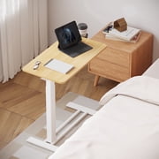FitStand Adjustable Overbed Bedside Table with Wheels, Pneumatic Mobile Standing Desk, Mobile Rolling Laptop Desk for Hospital Home, Maple