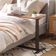 FitStand Adjustable Overbed Bedside Table with Wheels, Pneumatic Mobile Standing Desk, Mobile Rolling Laptop Desk for Hospital Home, Walnut