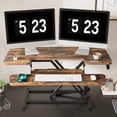 thumbnail image 1 of FitStand Home Office Height Adjustable Standing Desk Converter Special Walnut 40" U-Shape with Keyboard Tray, 1 of 7